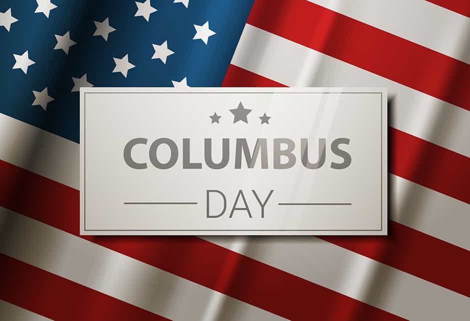 Happy Columbus Day National Usa Holiday Greeting Card With American Flag Flat Vector Illustration