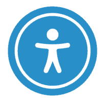 Icon for FTBOA.com’s built-in accessibility tool. The blue and white icon consists of a stick person placed on a blue circle, outlined by a thin white circle, which is outlined by an exterior blue circle. 