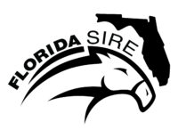 Black outlined logo for FSS, which consists of an outlined horse head that curves underneath the state of Florida. The words "Florida Sire" curve overtop the horse head.