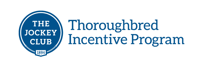 Logo for The Jockey Club Thoroughbred Incentive Program. The logo is centered on a white background and is all in blue. It features the circular badge logo of The Jockey Club, with the stacked name for the Thoroughbred Incentive Program, right-aligned in two rows next to the badge.