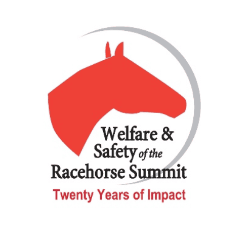 Red and black logo for the Welfare and Safety of the Racehorse Summit. The logo consists of a solid red graphic of a horse head, with the name of the organization beneath the head, alongside “Twenty Years of Impact.” A minimal swoosh behind the horse’s head ties the logo together.