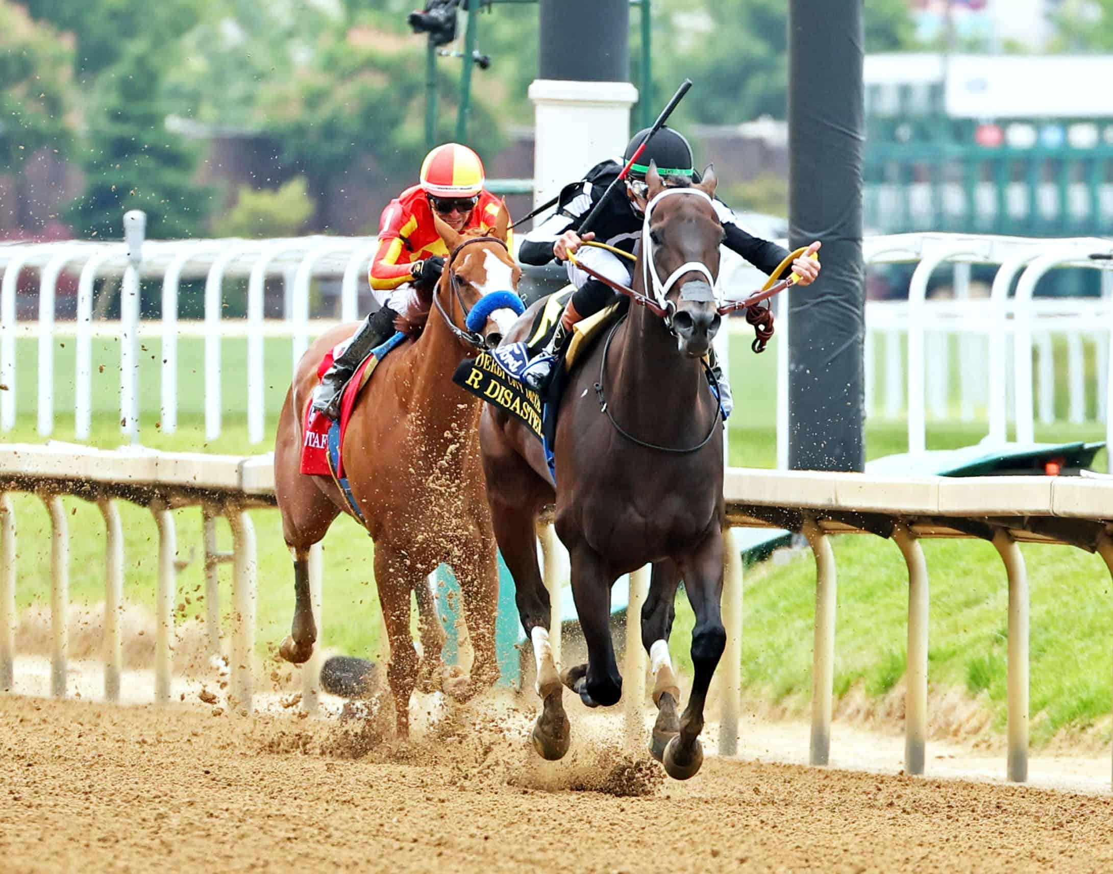 R Disaster and jockey Tyler Gaffalione on their way to winning the $923,000 Derby City Distaff at Churchill Downs